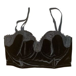 Victorias Secret Bra 32C Dream Angels Black Velvet Long Line Lined Bandeau Goth
